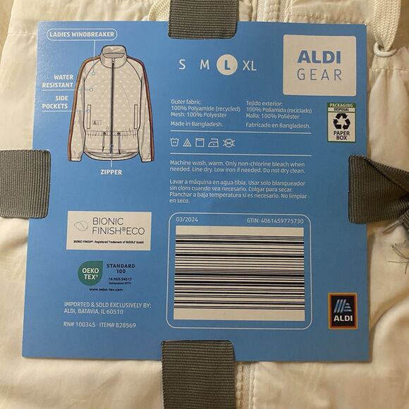 Aldi Gear ‘24 Windbreaker Jacket Ladies L White Logo Rainbow Water Resistant New - Picture 6 of 7